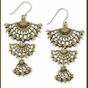 Lucky Brand Two tone Openwork Triple Drop Pendant Fan Earrings 2-1/4" L NWOT